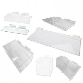 Slatwall Acrylic Shelves, Trays and Bins